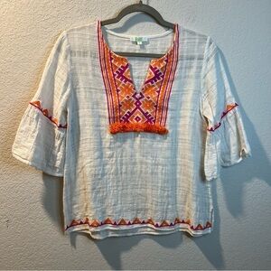 Women’s Jade white and orange embroidered quarter sleeve blouse size small S